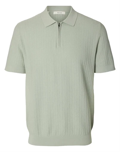 Selected - SLHCran Strik Structure Zip Polo - Aqua Gray